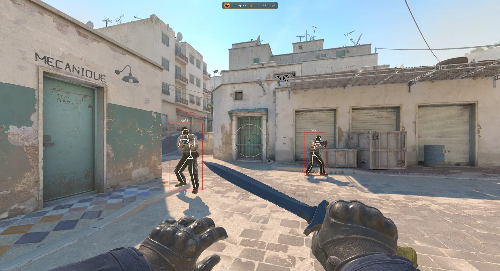 The same scene with the free version on: boxes around both enemies