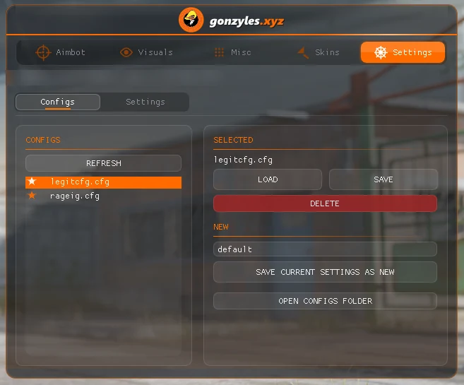 Premium menu, settings tab with the two bundled presets